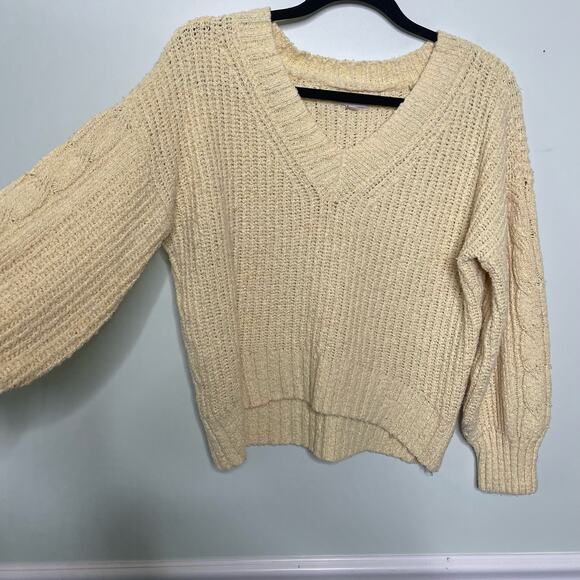 So Pullover Sweater Cable Knit Hi-Low Cropped Long Sleeve Butter Yellow Junior M - Picture 3 of 10